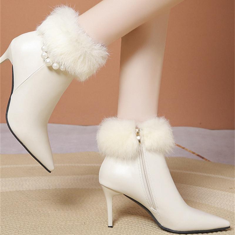 Осенне-зимняя мода, новые сексуальные сапоги с боковой молнией и бархатным острым носком на шпильке, теплые и удобные женские сапоги