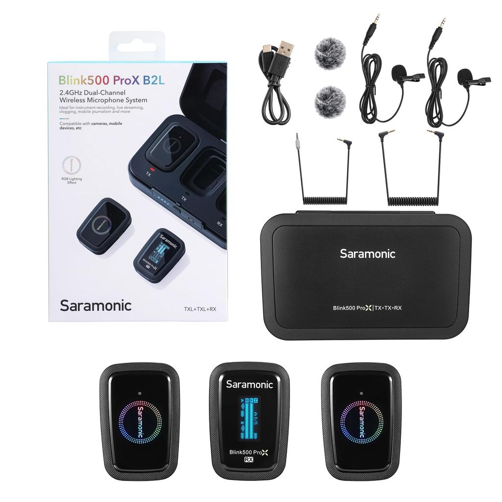 Saramonic Saramonic Micro Wireless Microphone System with RGB Light 2 1 Black Lavalier Microphone Included 2.4GHz Effects, Transmitters, Receiver,