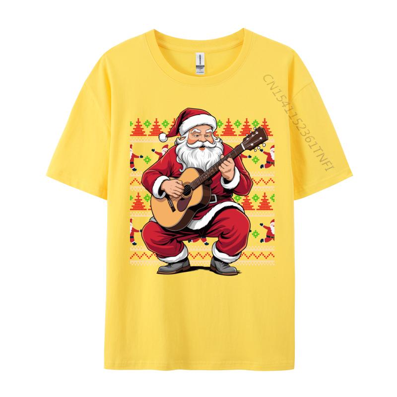 Santa Playing Guitar Funny Christmas Classic Guitar Santa T-Shirts Autumn 100% Cotton Top T-Shirts Student Tee Shirts