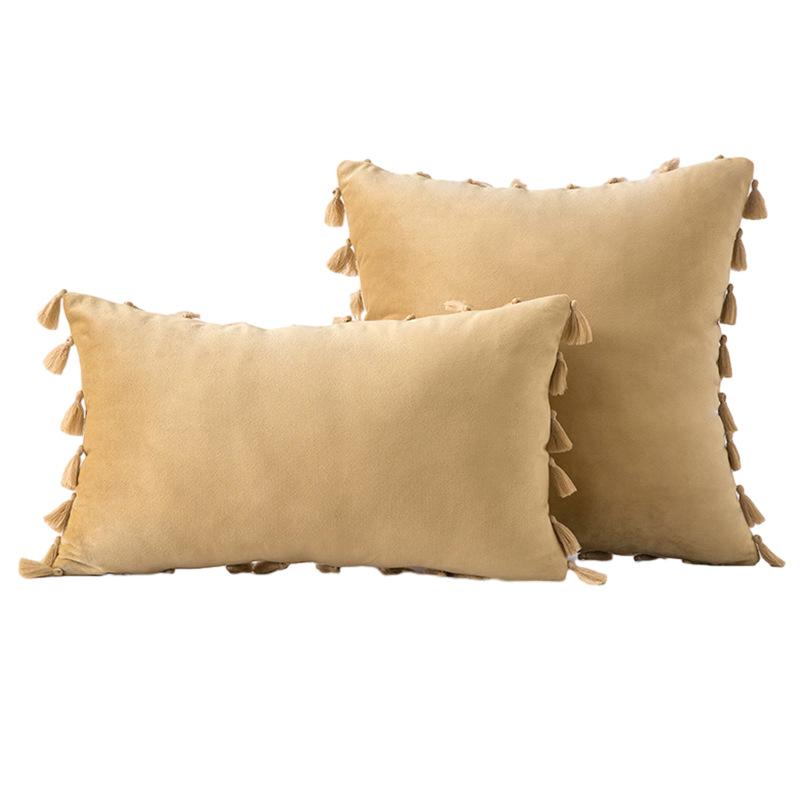 Упаковка из 2 осенних бархатных мягких однотонных декоративных наволочек с кисточками и бахромой в стиле бохо, чехол для дивана-кровати 18 x 18 дюймов