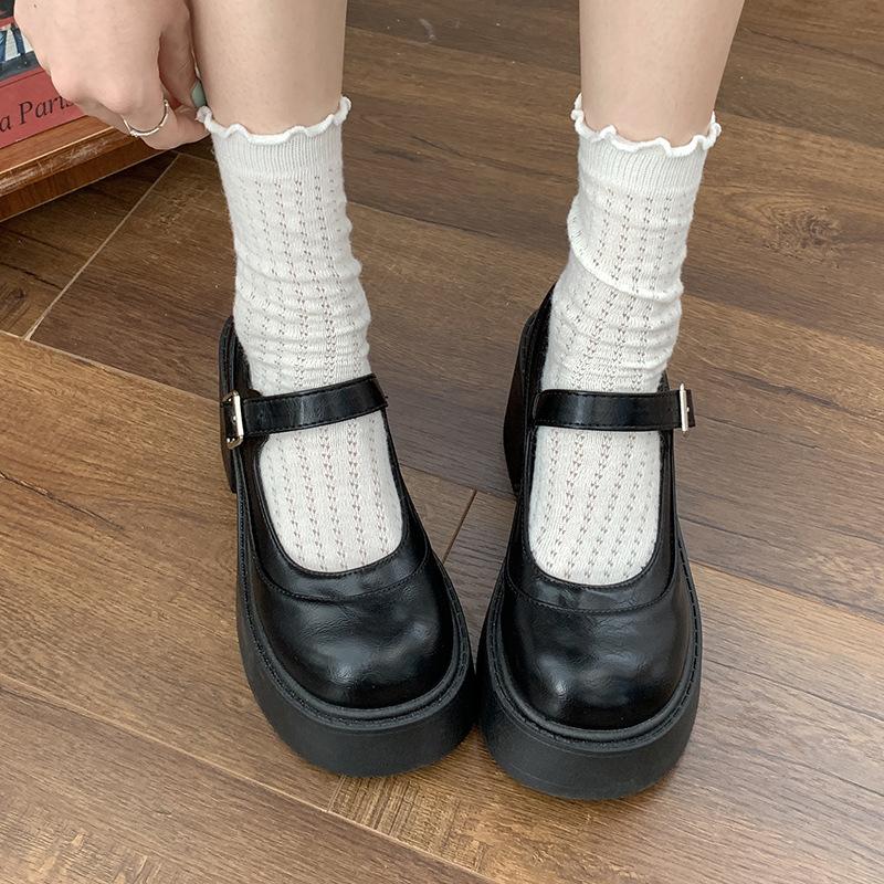 Ретро универсальные туфли Мэри Джейн на высокой платформе с круглым носком женские 2025 новая весна французский толстый каблук туфли-лодочки с открытым верхом