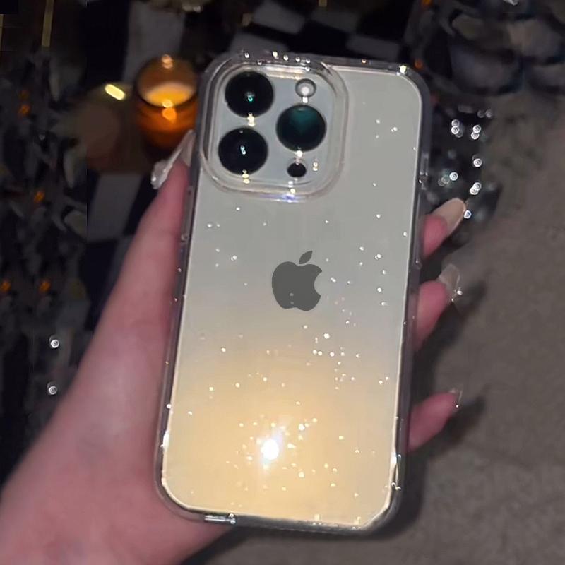 Прозрачный простой чехол для телефона с блестками для For Iphone 16 1 14 13 12 11 Pro Max XR XS MAX 7 8 14 PLUS Y2K Ударопрочный Прозрачный Мягкий Чехол