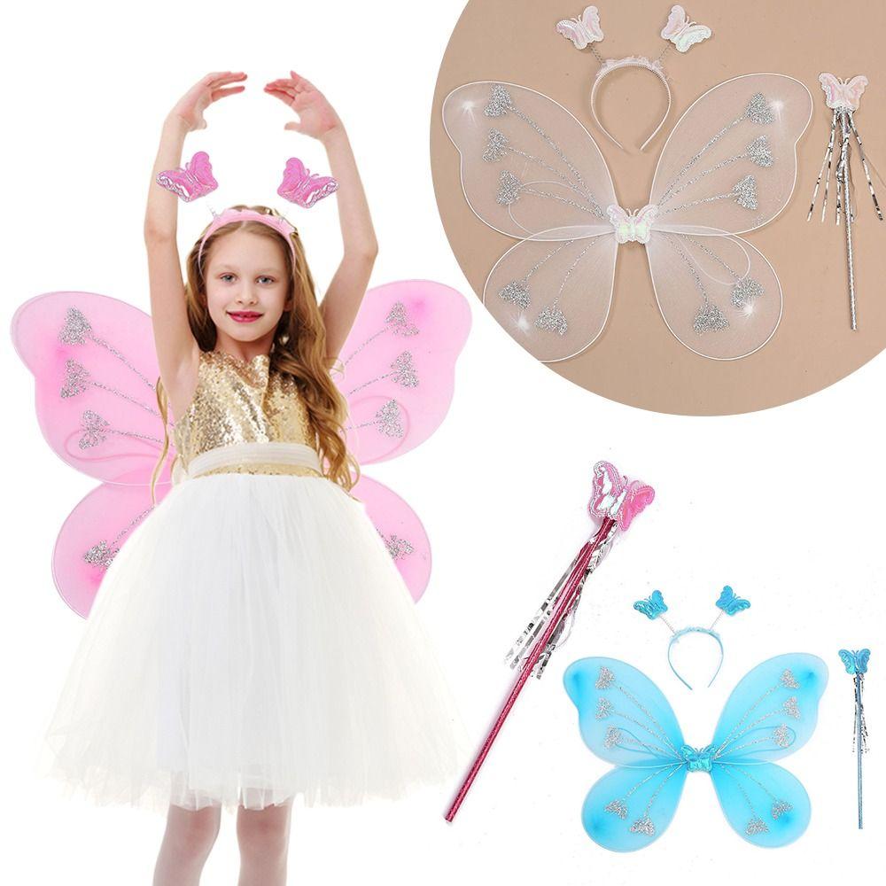 Dressing Up Kids Butterfly Headband Wings Party Props Glitter Butterfly DIY Fairy Wing Girls
