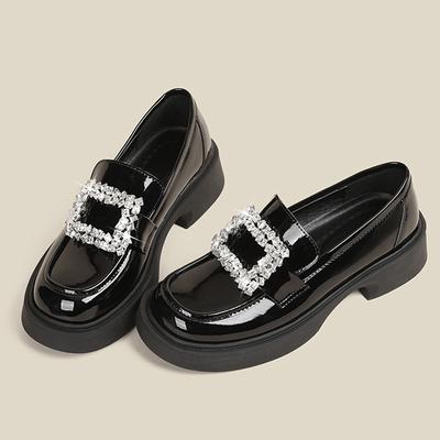 Модные Роскошные Лоферы с Кристальной Пряжкой Женские Маленькие Кожаные Туфли-Лодочки Женские Лолита Балетки Платформа Криперы Толстая Подошва Девичьи Мокасины