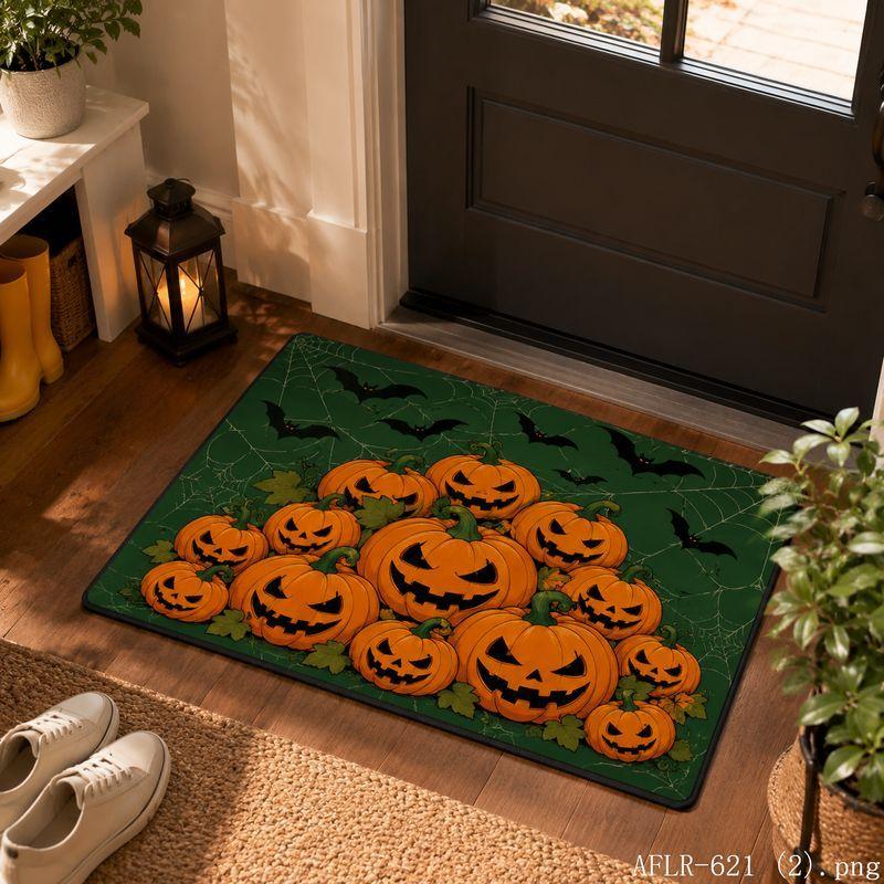 Halloween Pumpkin Lantern Door Mat Gothic Non-Slip Entry Rug Jack-o-Lantern Floor Carpet Home Decor