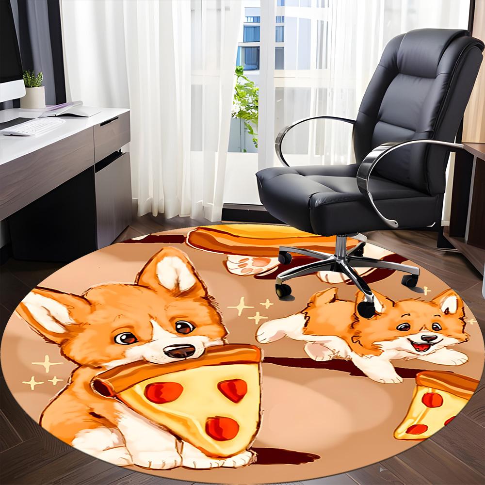 1PC Pizza Puppies Office Round Area Rug, Mat Suitable ForOffice, Under Office Chairs Bedroom Living Room Home Decor, Room Deco