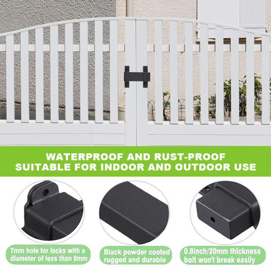 Защелка для раздвижных ворот. Прочный замок-защелка с отверстием для навесного замка. Нержавеющий, устойчивый к коррозии. Универсальный комплект дверных замков для внутреннего и наружного использования.