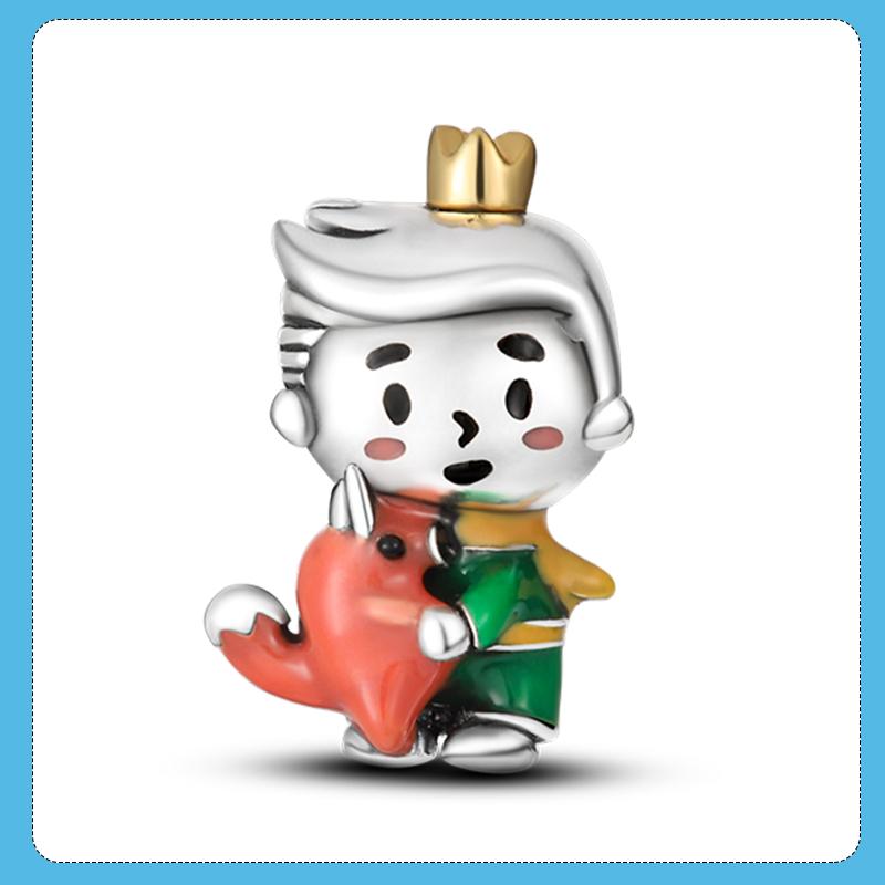 Шармы для мальчика и девочки, эмалевые шармы принца и лунной девочки, бусины-шармы, подходят для оригинального браслета, сделай сам, медные украшения, подарок