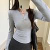 Temperament Semi-open Collar Long-sleeved T-shirt Women's Early Autumn Slimming Base Shirt Simple with All the Top