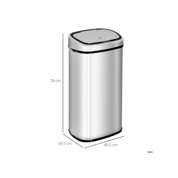 HOMCOM Poubelle automatique Poubelle avec capteur, cuisine, inox, argent, 68L
