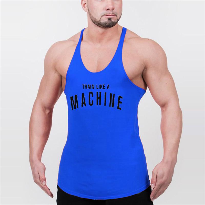Muscleguys Mens Bodybuilding Round Neck Racerback Letter Printed Spaghetti Straps Tank Tops