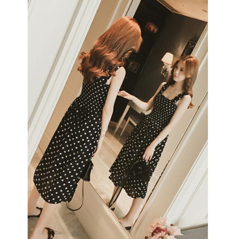Red Inner Strap Skirt Women's Summer Long Polka Dot One-line Shoulder Dress Slimming Suspenders Base Skirt