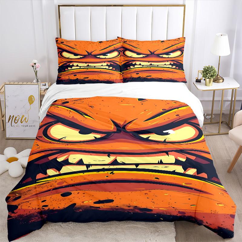 3pcs bedding set Angry Face Includes 1 Comforter + 2 Pillowcases, Without Pillow Inserts, Soft Comfortable, Lightweight Breathable, Printed