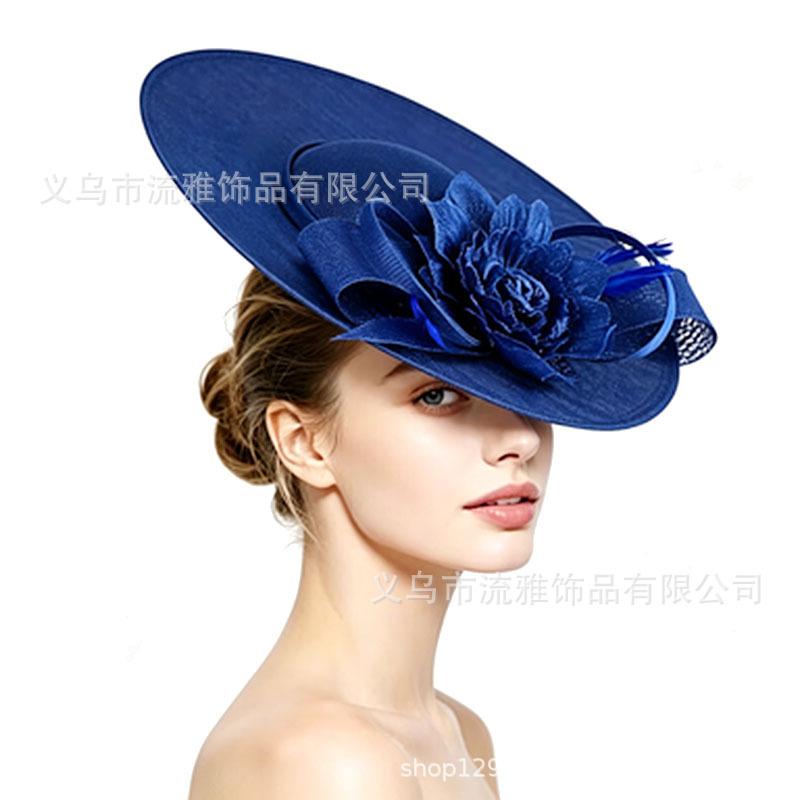 European and American women's big hat horse racing festival party exaggerated big brim top hat retro imitation hemp top hat headdress