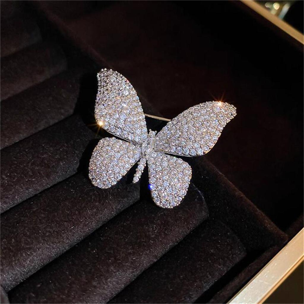Rinhoo Shining Full Rhinestone Butterfly Brooch For Women Elegant Crystal Insect Collar Lapel Pins Animal Corsage Party Jewelry