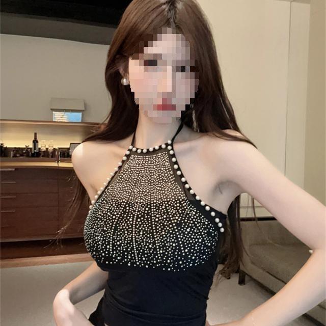 French Pure Desire Style Sleeveless Backless Tank Top With Embroidered 3d Design For Adult Women