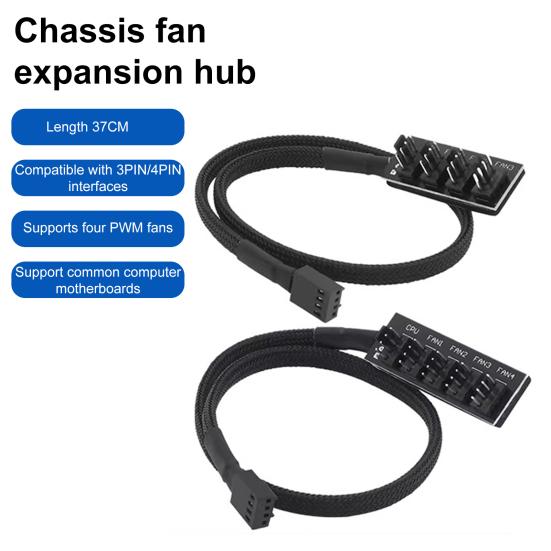 Fan Hub Splitter Braided Cable Universal Fit Simple Installation Intelligent 4-Pin PWM CPU Cooling Fan Splitter Hub Adapter