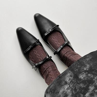 Модная обувь женская 2025 Новые шлепанцы с закрытым носком на плоской платформе с внутренней танкеткой, туфли Мэри Джейн с острым носком и бантом-бабочкой, слайды с бантом-бабочкой