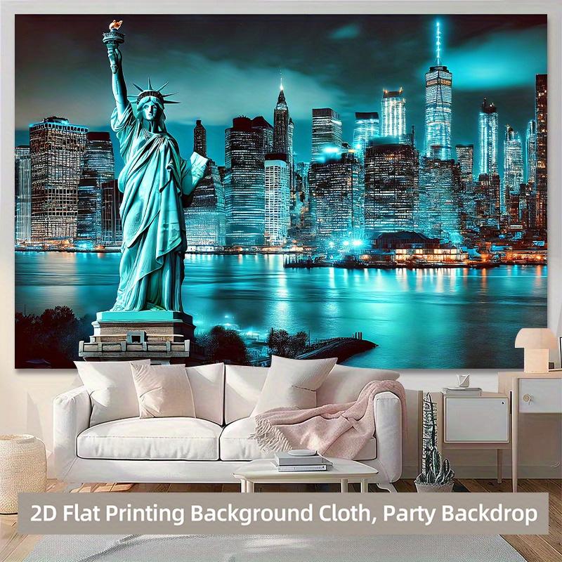 1 piece of 2D background fabric with the Statue of Liberty standing on the city night scene background fabric.PMJ