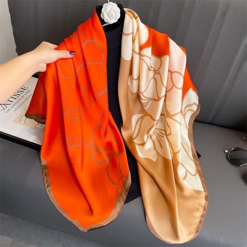 110x110cm Women Silk Square Scarf Hijab Female Design Print Lady Shawl Wraps Foulard Headbands Bufanda Large Bandana Luxury