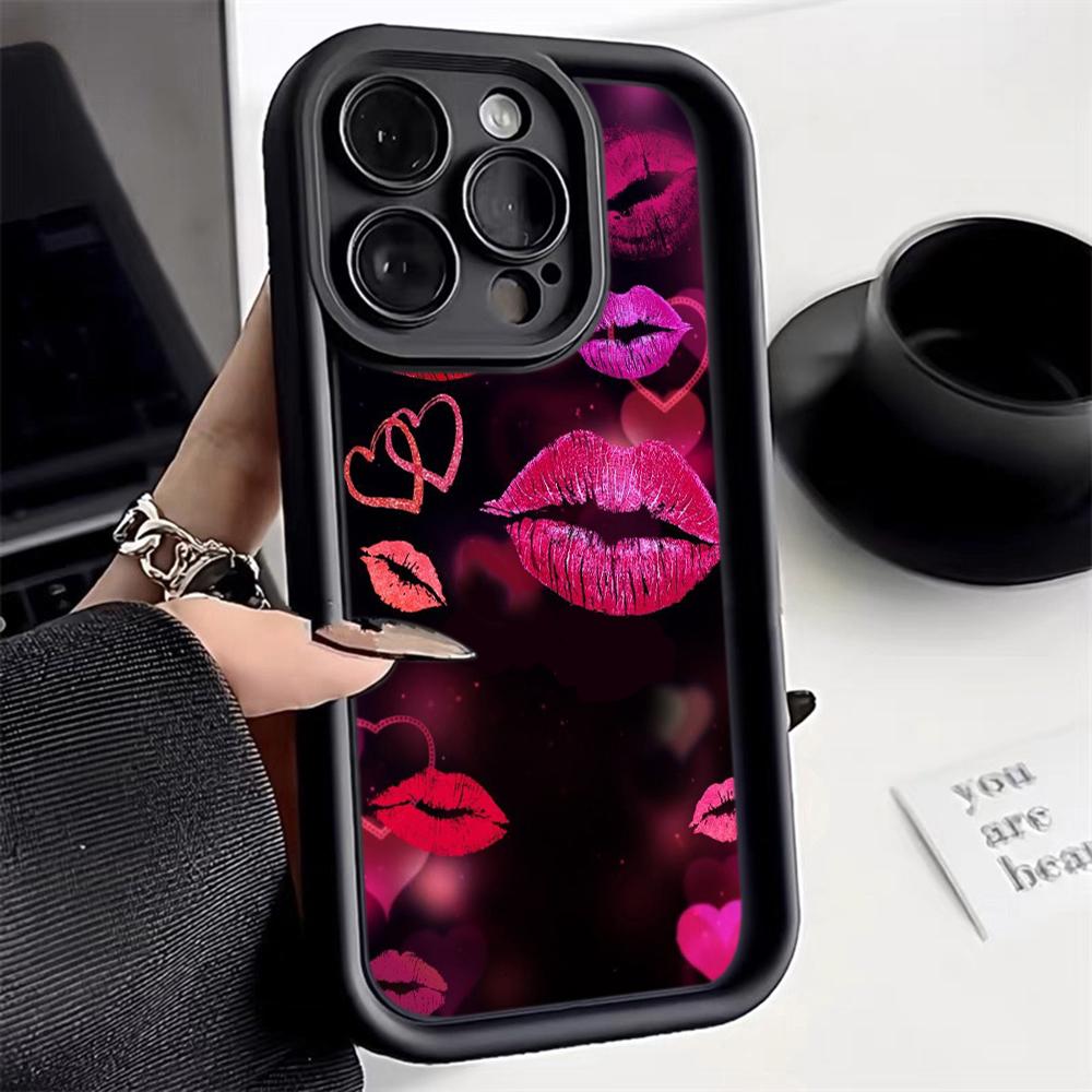 LZ23 Lips Kiss Heart Design Art Silicone Phone Case for iPhone 11 13 14 15 16 Pro Max 7 8 16 Plus 12 Mini XS Max XR Shockproof Back Cover