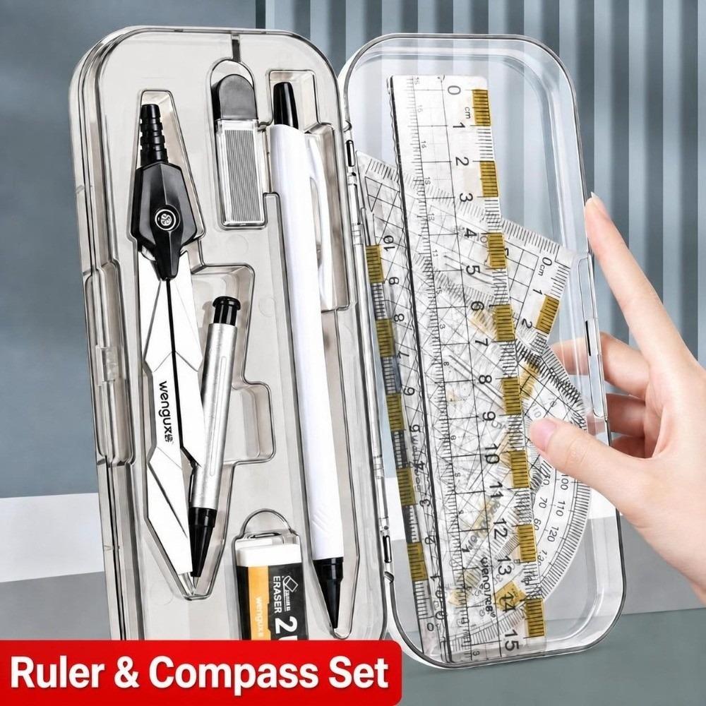 8Pcs Protractor Triangle Ruler Set Students Compass Kit Drafting Compass School Supplies