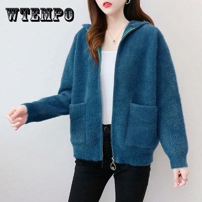 Чернильная флисовая куртка, женская осенне-зимняя одежда, свитер на молнии, женский вязаный кардиган, женский свободный топ
