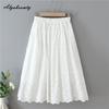 Mori Girl весна-лето женская белая юбка феи эластичный пояс цветочная вышивка нежная юбка элегантные женственные хлопковые юбки женские