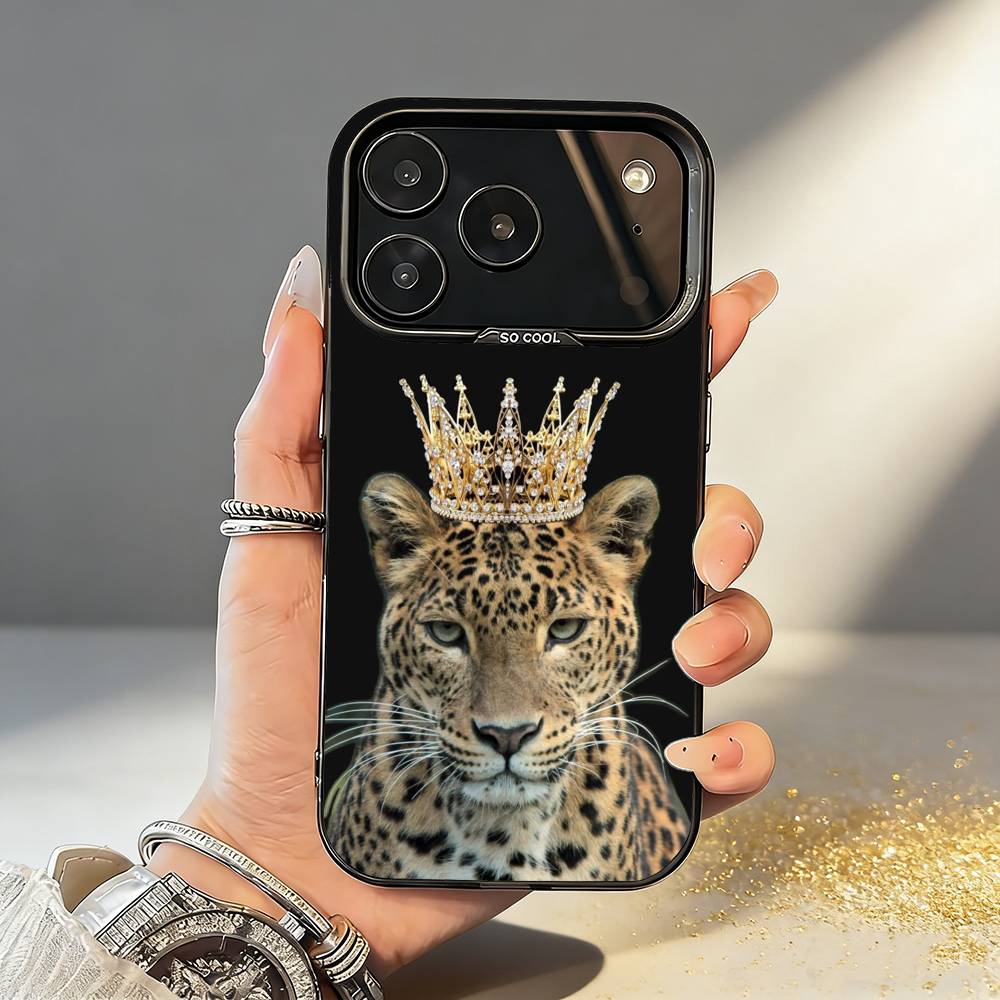 L-Luxury F-Fashion чехол для телефона с леопардовым принтом для iPhone17 16 15 14 13 12 Pro Max Серый Черный Матовый Лазерный Металлик Аврора Funda