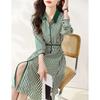 Spring New Style Waist-hugging and Slim Striped Commuting Temperament Mid-length Dress