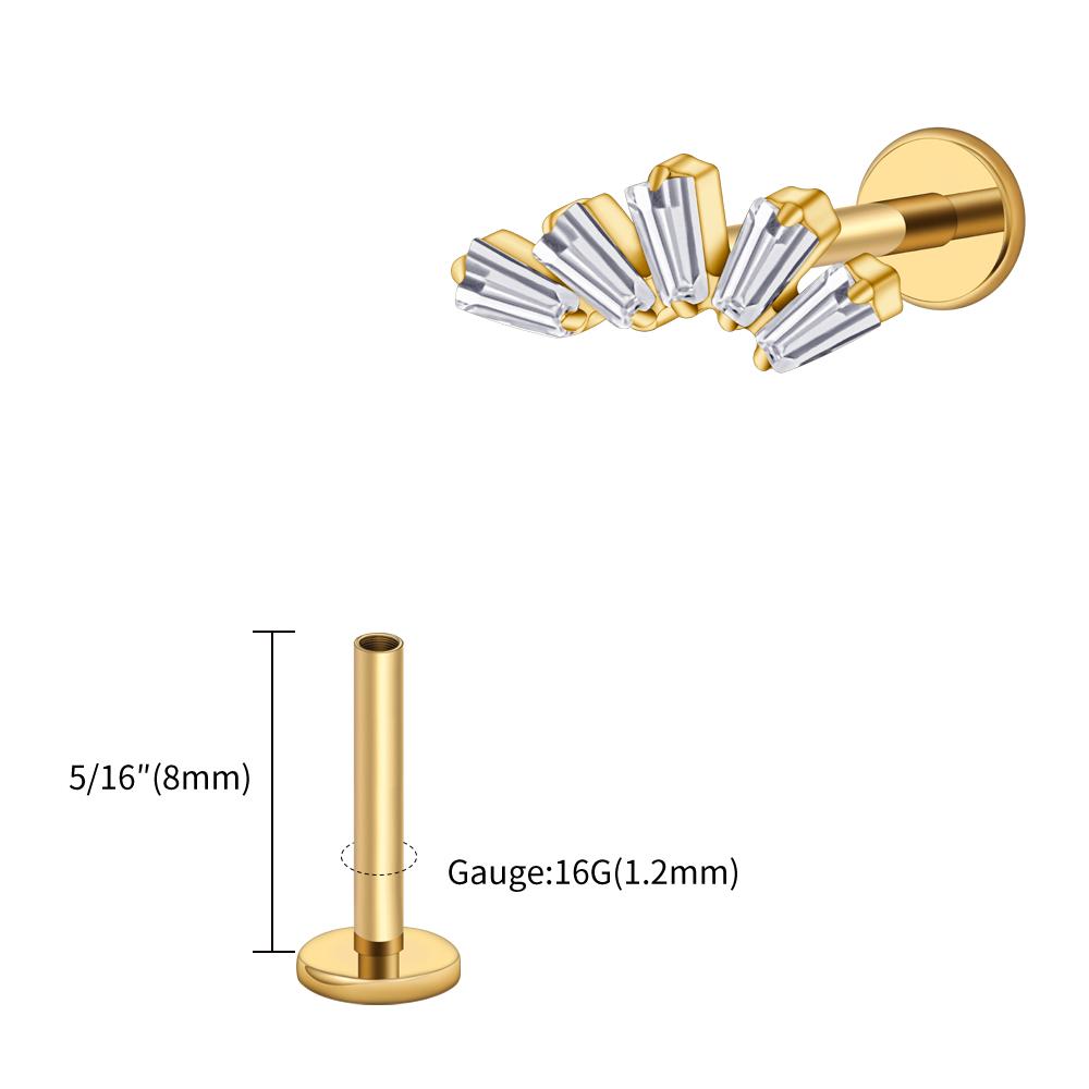 Правый Большой ASTM F136 Титан 16G Багет Кластерный Цирконий Лабрет Штифт Трапеция Хрящ Уха Мочка Уха Пирсинг