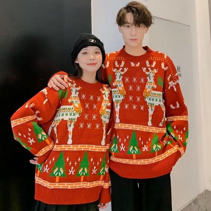 Christmas Winter Sweater Loose Knit Top Couple Style Warm Lazy Fit Men Women