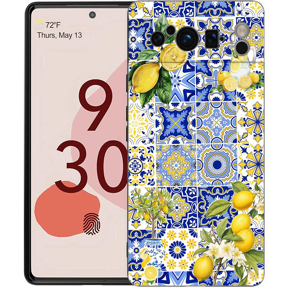 Роскошный чехол для телефона Google Pixel 10 9 8 9A 8A 7 7A 6 Pro XL 6A 5G Черный Мягкая задняя крышка из ТПУ Летние фрукты Принт с лимонами