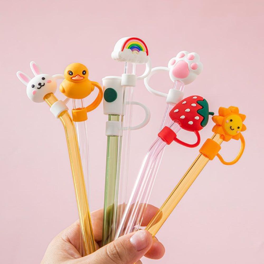 Cartoon Cute Drinking Straw Dust Cap 3D Straw Tips Cover New Silicone Straw Plug Bottle