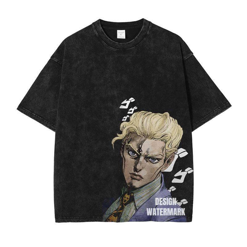 Горячая Аниме JoJo's Bizarre Adventure Кира Йошикаге Джорно Джованна Крутой Принт Футболка Унисекс Стираный Хлопок Футболки Харадзюку Футболка