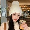 New Hat for Women's Pearl Diamond Mark Knitted Wool Hat for Winter Windproof and Warm Wool Ball Ear Protection Hat Thick