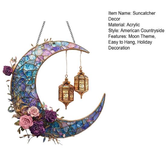 Moon Suncatcher Hanging Decoration Moon Star Lantern Stained Glass 2D