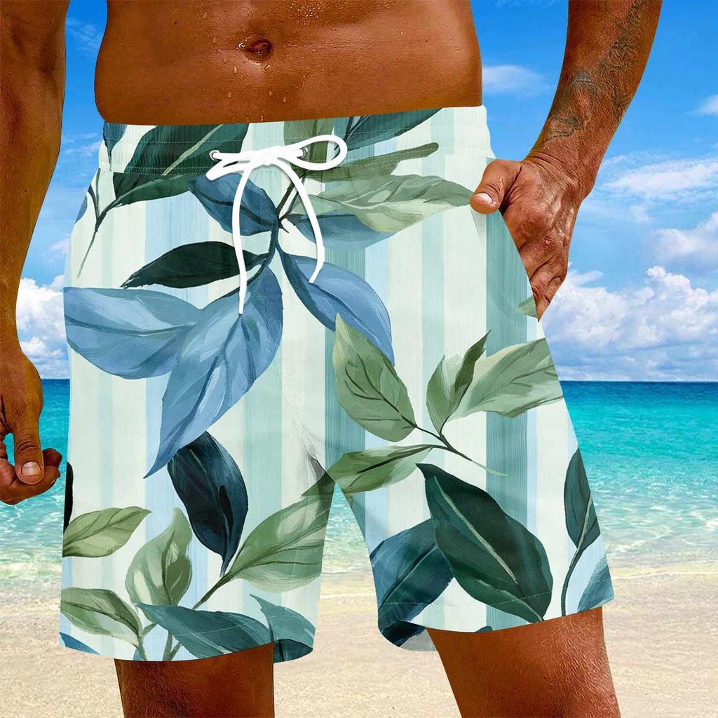 Men's Fashion Hawaiian Print Elastic-Waisted Casual Yoga Pants Beach Shorts