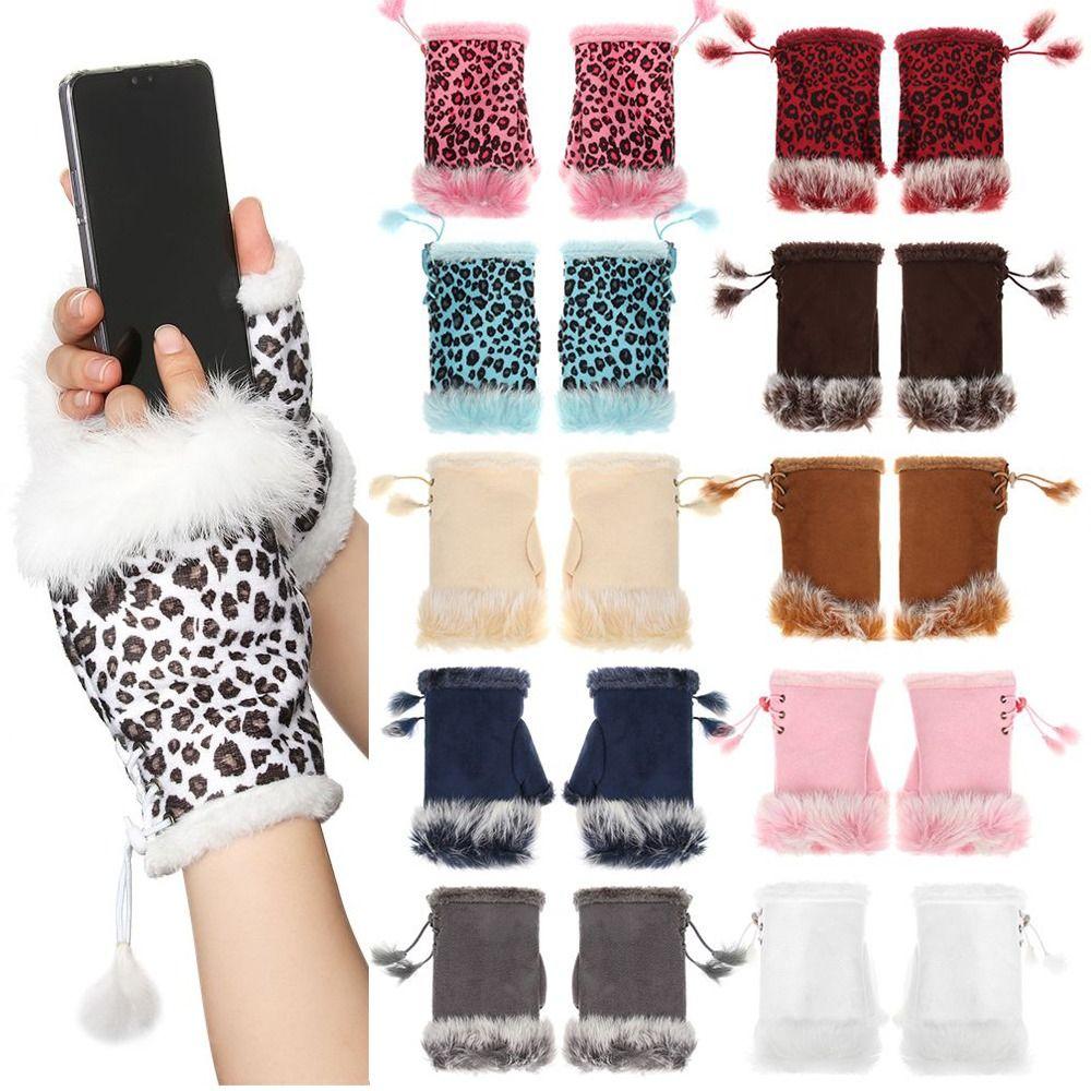 Soft Rabbit Hair Gloves Warm Plush Gloves Winter Fingerless Mittens Women Girls