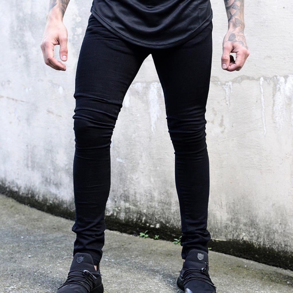 New Men's Skinny New Solid Colour Denim Chinos Trend Straight Jeans