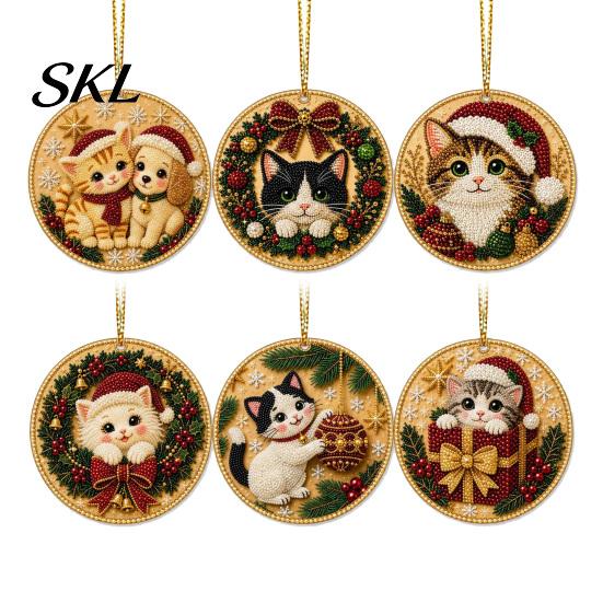 Christmas Door Wall Decor 6 Pcs Pearl Art Ornaments, 2D Flat Acrylic Holiday Tree Pendant, Santa Hanging Ornaments Effect Decoration for Home