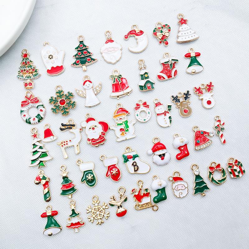 50-Piece Christmas Alloy Enamel Charms Set: Mixed Style DIY Pendants and Dangle Charms.