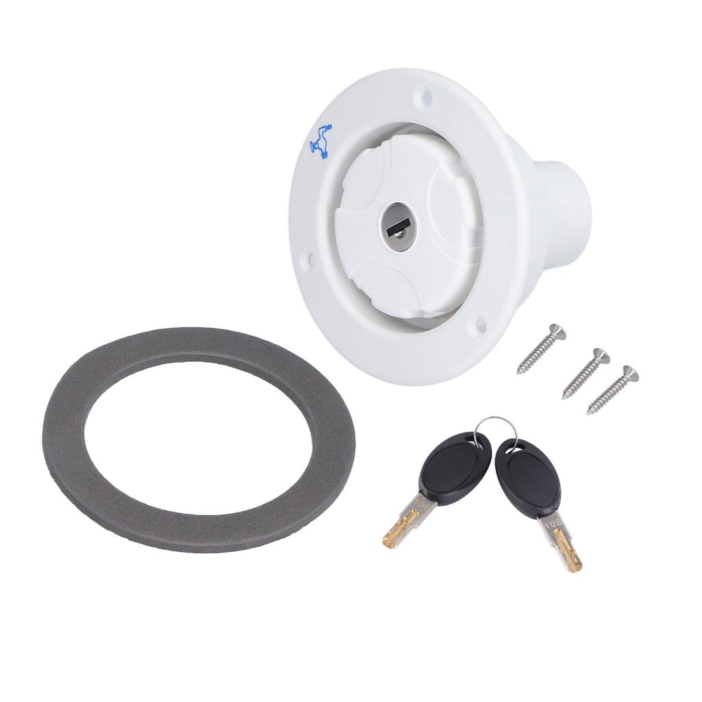 Gravity Water Fill Inlet with Key Lock White PP Plastic for RV Motorhome Trailer