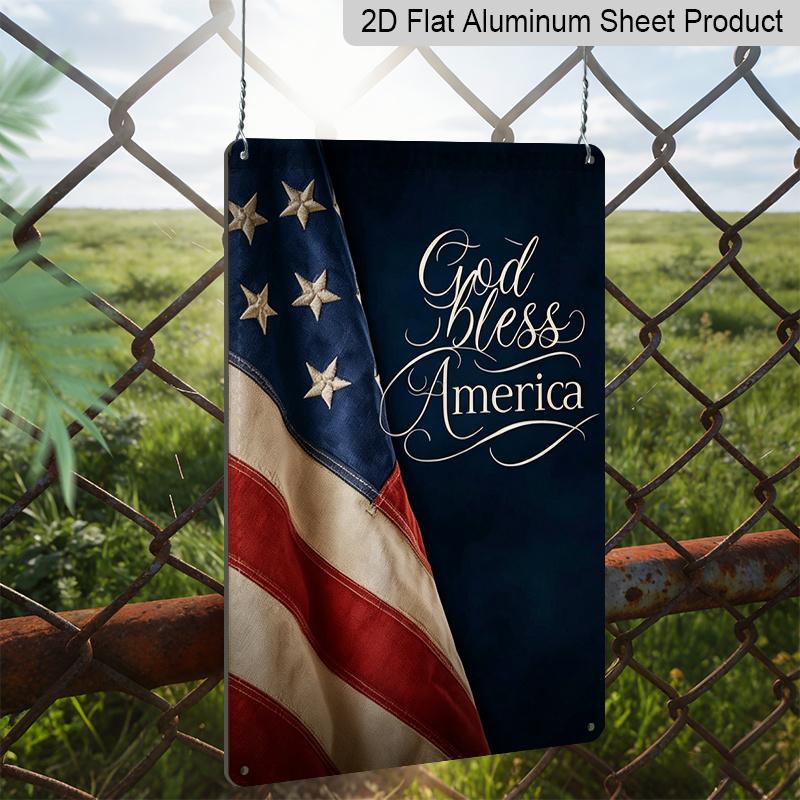Плоский 2D Патриотический Металлический Знак "God Bless America", Алюминиевое Настенное Искусство 8×12 Дюймов, Винтажный Дизайн Американского Флага, Прочный Декор ко Дню Памяти