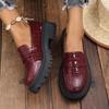Large Size Small Leather Shoes for Women's Autumn Round Head and Thick Sole To Increase the Height of One Pedal