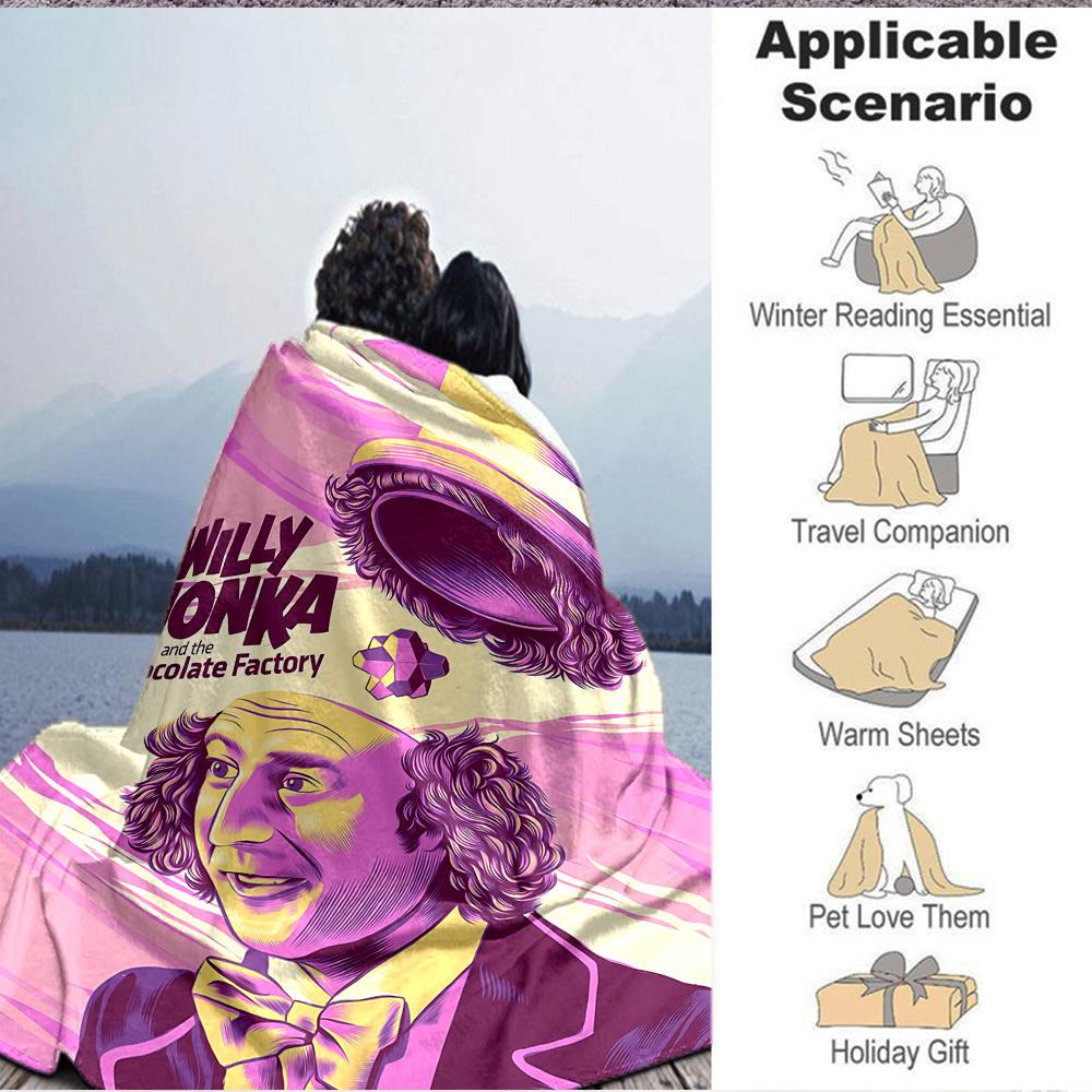 1pc Willy Wonka, Chocolate Factory Blanket Lightweight Flannel Throw For Sofa, Bed, Travel, Camping, Livingroom, Office, Couch, Chair, And Bed