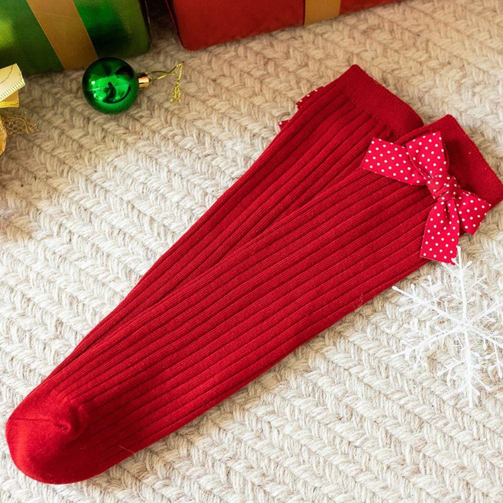 Sweet Dot Red Bowknot Stockings Stripe Grid Children Knee High Socks Stockings for Girl Children