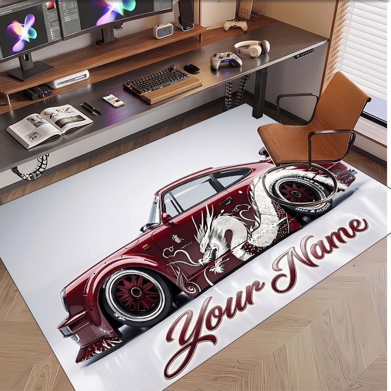 Car Racing Theme Soft Crystal Velvet Rug Custom Name & Text Print Non Slip Floor Rug for Bedroom Living Room