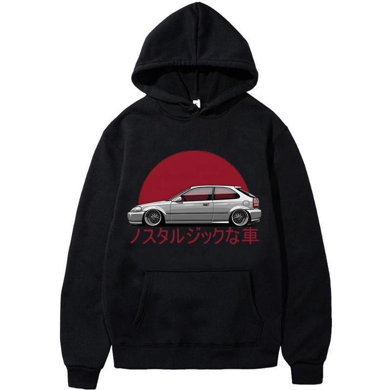 Men Nostalgic Car Hoodie Jdm Comic Printing Tracksuit Print Unisex Streetwear Hip Hop Autumn Winter Fashion Hip Hop Tops