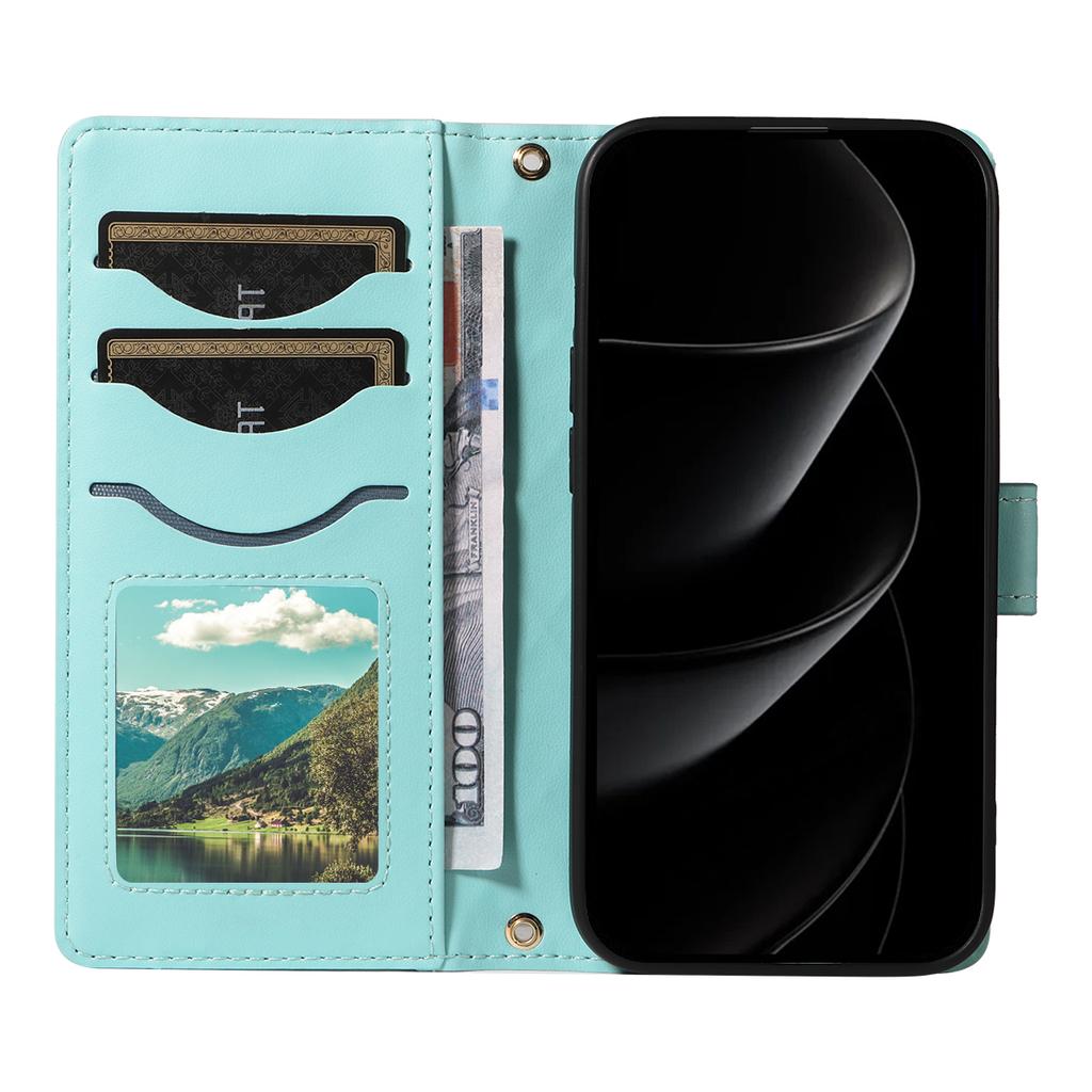 For iPhone 17 Pro Max Wallet Case Rhombus Leather Phone Cover with Strap